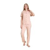CALİA Kadın Pijama Takımı, Somon, Önden Düğmeli, Kısa Kol, S/M Beden