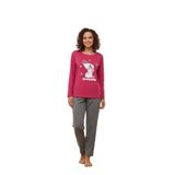 CALİA Kadın Pijama Takımı, Uzun Kollu, Pembe-Gri, L Beden