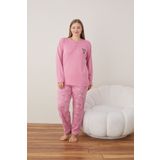 CALİA Kadın Raporlu İnterlok Kumaş Büyük Beden Düğmeli Pijama Takımı