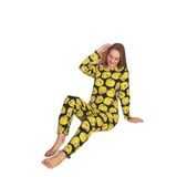 CALİA Kadın Sıfır Yaka Baskılı Uzun Kollu Pijama Takımı, Siyah Sarı, M Beden