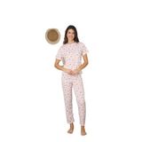CALİA Kadın Yazlık Kısa Kol Penye Süprem Kumaş Pijama Takımı, Pembe Kalpli, XL