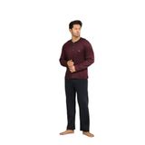 CALİA Kışlık Erkek Interlok Yaka Düğmeli Uzun Kollu Pijama Takımı, Bordo, L Beden
