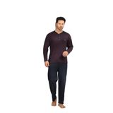 CALİA Kışlık Erkek İnterlok Yaka Düğmeli Uzun Kollu Pijama Takımı, Bordo Lacivert Çizgili, XL