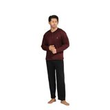 CALİA Kışlık Erkek Interlok Yaka Düğmeli Uzun Kollu Pijama Takımı, Bordo Siyah Çizgili, 2XL
