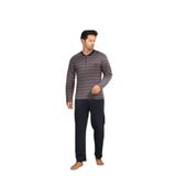 CALİA Kışlık Erkek Interlok Yaka Düğmeli Uzun Kollu Pijama Takımı, Gri-Lacivert, 2XL