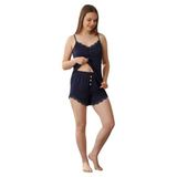 CALİA Lacivert Dublin Örme Kadın İp Askılı Şortlu Pijama Takımı, L Beden