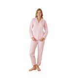 CALİA Önden Düğmeli Gömlek Model Kadın Pijama Takımı, Pembe Çizgili, L Beden