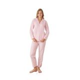 CALİA Önden Düğmeli Gömlek Model Kadın Pijama Takımı, Pembe Çizgili, XL Beden