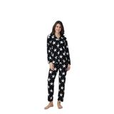 CALİA Önden Düğmeli Gömlek Model Kadın Pijama Takımı, Süet Kumaş, Siyah Yıldızlı, 2XL