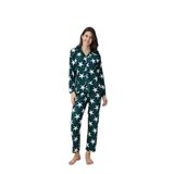 CALİA Önden Düğmeli Gömlek Model Kadın Pijama Takımı, Yeşil Yıldızlı, S/M Beden