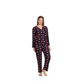 CALİA Önden Düğmeli Kadın Pijama Takımı, Süet Kumaş, Lacivert Çiçekli, 2XL