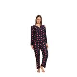 CALİA Önden Düğmeli Kadın Pijama Takımı, Süet Kumaş, Lacivert Çiçekli, XL