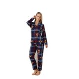 CALİA Önden Düğmeli Kadın Pijama Takımı, Süet Kumaş, Lacivert Ekose, S/M Beden