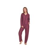 CALİA Önden Düğmeli Kadın Pijama Takımı, Süet Kumaş, Mor Puanlı, 2XL