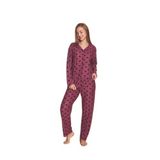 CALİA Önden Düğmeli Kadın Pijama Takımı, Süet Kumaş, Mor Puanlı, M Beden