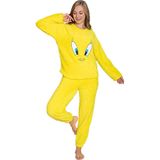 Calia Sarı Kuş Desenli Tam Peluş Sıcak Tutan Pijama Takımı