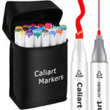 Caliart 24 Renk İnce ve Keski Kalıcı Alkol İşaretleyicileri, Yetişkin Boyama Kitabı için Çift Uçlu Sanatçı Eskiz Sanat İşaretleyicileri Seti, Estetik Sevimli Okul Malzemeleri, Çizim Boyama Çizimleri