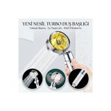 CALIBURN Yüksek Basınçlı Turbo Pervaneli Duş Başlığı - Su Tasarruflu, Filtreli ve Stop Tuşlu Spa Etkisi