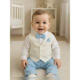 Calide Baby&Kids Erkek Bebek Mevlüt Takımı - Papyon & Kravatlı - Özel Gün Kıyafeti - 7'li Set - Ekru - Bebe Mavi - 9 Ay