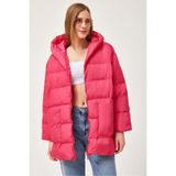 CALİENTE Kapüşonlu Oversize Şişme Mont Fuşya
