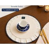 Calina Home 1'li Keten Beyaz Fırfırlı Biyeli Amerikan Servis Seti Masalara Yuvarlak/supla - 38 x 38 cm