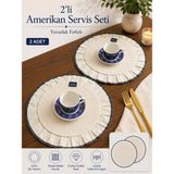 Calina Home 2’li Keten Beyaz Fırfırlı Biyeli Amerikan Servis Seti Masalara Yuvarlak/supla - 38 x 38 cm