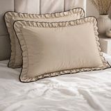 Calina Home Bej Fırfırlı Biyeli Yastık Kılıfı (2 Adet) - 50x70