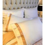 Calina Home Bej Şeritli Beyaz Renkli Pamuk-Saten Yastık Kılıfı - 50 x 70