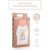 Caline Baby %100 Pamuk Premium & Hafif Müslin Bezi Örtüsü I 120x120 cm I Bej I Tavşan Desenli & 4 Adet Ağız Mendili 27x27cm