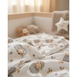 Caline Baby %100 Pamuk Premium & Hafif Müslin Bezi Örtüsü I 120X120 cm I Gri I Kuzu Desenli & 4 Adet Ağız Mendili 27X27CM