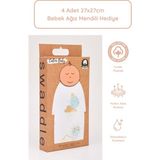 Caline Baby %100 Pamuk Premium & Hafif Müslin Bezi Örtüsü I 120X120 cm I Yeşil I Güneş Desenli & 4 Adet Ağız Mendili 27X27CM