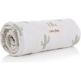 Caline Baby 4 Katlı Premium %100 Pamuk Jakarlı Müslin Battaniye| 110x110 cm | Kaktüs Yıldız Desenli - Yeşil