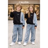 CALİSA Kız Çocuk Erkek Çocuk 2'li Takım | Denim Detaylı Sweat & Pantolon | Bayramlık Şık - Kardeş Kombin