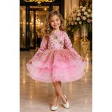 CALİSA Kız Çocuk Pudra Pembe Prenses Abiye Elbise & Toka Set – Tütü Etekli Işıltılı Özel Gün & Bayramlık