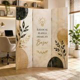 Çalışma Köşesi Temalı Dekoratif Paravan – Modern Home Office Oda Bölücü Çift Taraf Baskılı 3 Kanat Yükseklik 180 X Genişlik 120