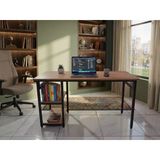 Çalışma Masası Çam/Siyah 140X60 Çalışma Masası, Bilgisayar Masası, Ofis Masası, Metal Ayaklı 2 Raflı