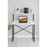 Çalışma Masası Kitaplıklı Laptop Bilgisayar Masası Raflı Ofis Masası Modern Metal Ayaklı Kompakt Masa Öğrenci Masaüstü Çalışma Alanı - Standart - Beyaz