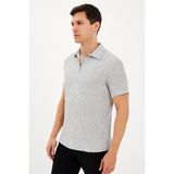 Calista Home Pamuk Erkek Polo Yaka Çizgili Kısa Kollu Tişört T-Shirt Yumuşacık - Gri - XL