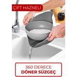 Calke 360 Derece Dönebilir Pirinç Yıkama ve Makarna Süzgeci Çift Hazneli Döner Sebze Meyve Yıkama Süzgeci
