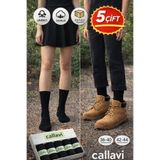 CALLAVI Siyah Kolej Soket Pamuk Çorap Kutulu 5 Çift