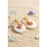 Callerrons Accessories Deniz Yıldızı ve Yengeç Figürlü Sedef Görünümlü Sallantılı Küpe - EBJ260725W44551