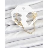 Callerrons Accessories Kelebekli Model Pirinç Gold Renk Zincir Bağlantılı Ear Cuff Küpe Seti - EBJ260109W38979