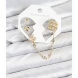 Callerrons Accessories Kiraz Model Pirinç Gold Renk Zincir Bağlantılı Ear Cuff Küpe Seti - EBJ260109W38983