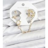 Callerrons Accessories Pirinç Gold Renk Yıldız Model Zincir Bağlantılı Ear Cuff Küpe Seti - EBJ260109W38973
