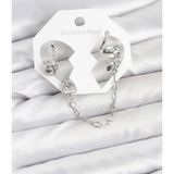 Callerrons Accessories Pirinç Gümüş Renk Yılan Model Zincir Bağlantılı Ear Cuff Küpe Seti - EBJ260109W38969