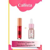 Callista Vivid Shine Lipgloss Dudak Parlatıcısı 104 - Kırmızı & Shine Bestie Likit Aydınlatıcı 01 Makyaj Seti