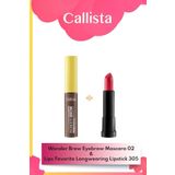 Callista Wonder Brow Kaş Maskarası 02 Kahve & Lips Favorite Longwearing Ruj 305 - Pembe Makyaj Seti