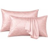 Calm Line-Mat Pamuk Saten Dekoratif Yastık Kılıfı - Toz Pembe - 50 x 70