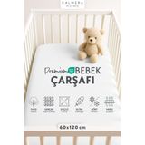 Calmera %100 Pamuk Penye Lastikli Bebek Çarşafı | 60 x 120 cm | Park Yatak - Beşik | Beyaz