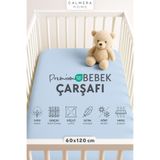 Calmera %100 Pamuk Penye Lastikli Bebek Çarşafı | 60 x 120 cm | Park Yatak - Beşik | Mavi